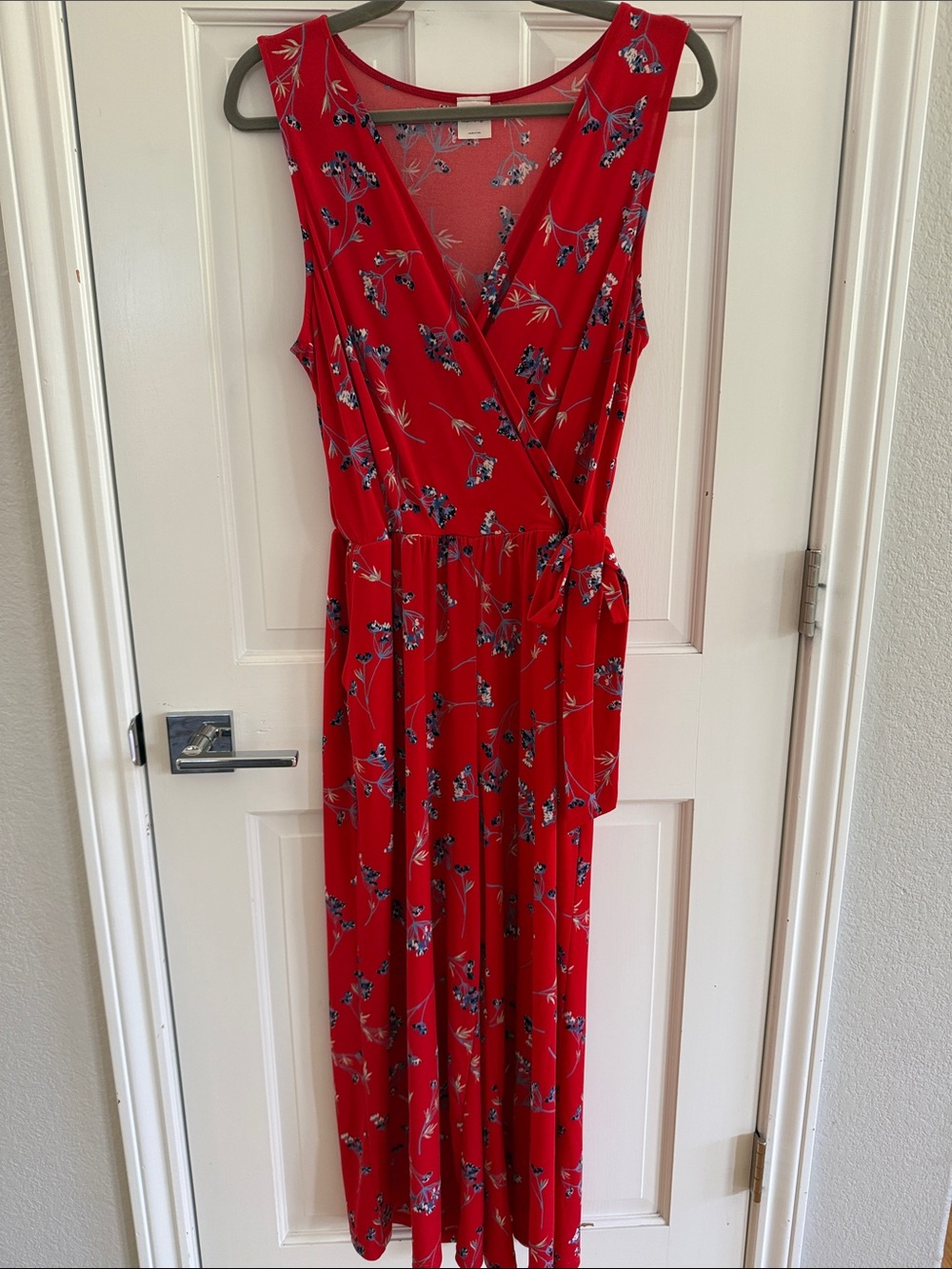 Sleeveless Red Floral Wrap Jumpsuit
